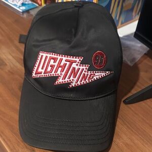 Black Lightning McQueen Cap with Red Embellishments